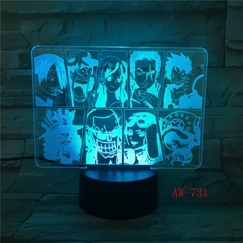 

One Piece Team Night Light Luffy Sanji Zoro Nami 3D LED Illusion Table Lamp Colors Changing Luminaria Touch Lights Decor AW-731