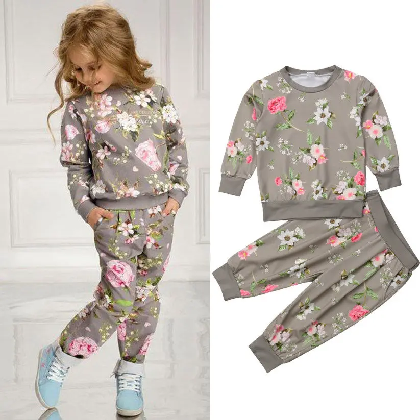 2-7Y Kids Baby Girls Clothes Floral Cotton Tops Harem Pants Trousers Tracksuit Outfit Set 2019 Spring Autumn Girl | Детская одежда и