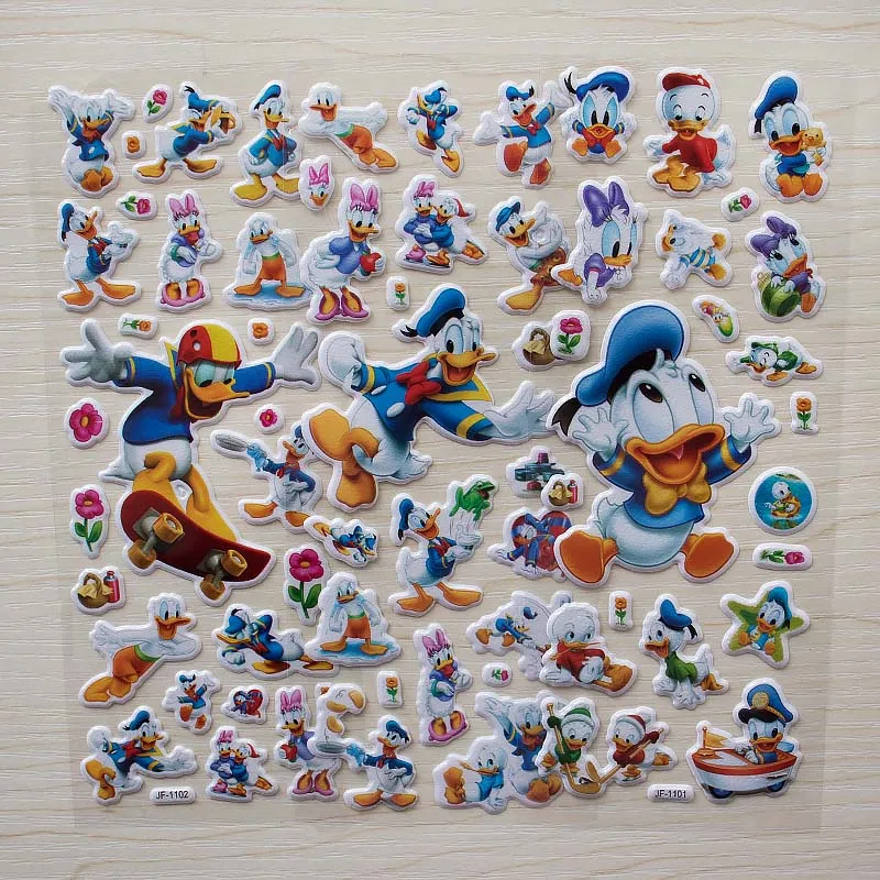 

6 sheets Children Cartoon Donald Duck Yellow duck Bubble Stickers Toy Cute Baby 3d sticker for laptop car skateboard