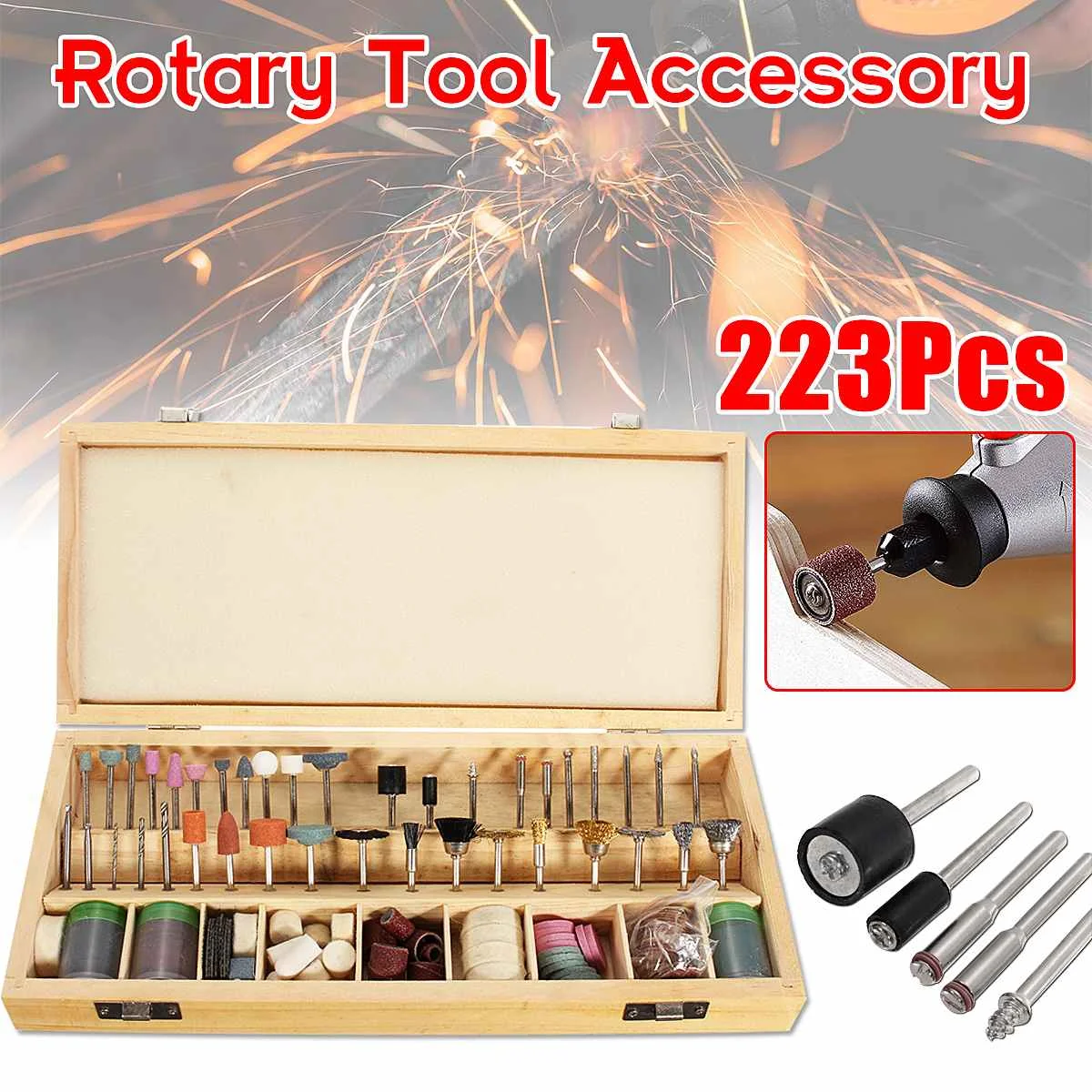 223PCS/set Rotary Power Tool Accessory Bits 1/8'' Sanding Polishing Cutting Accessory Kit for