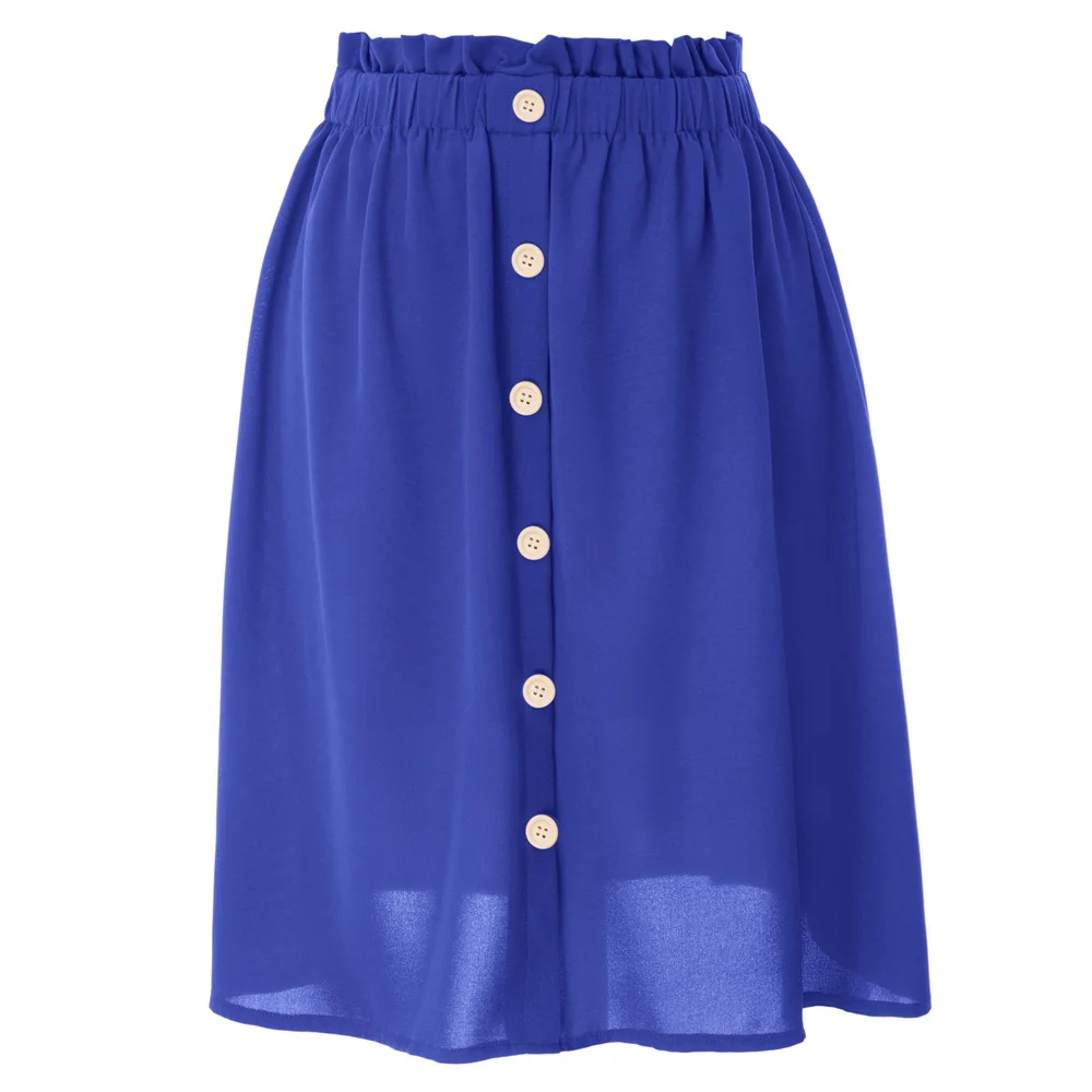 

Gk Women's Stylish Solid Color Elastic Waist Buttons Decorated Straight Skirt Lightweight Tulle Women Skirt Summer New 2019