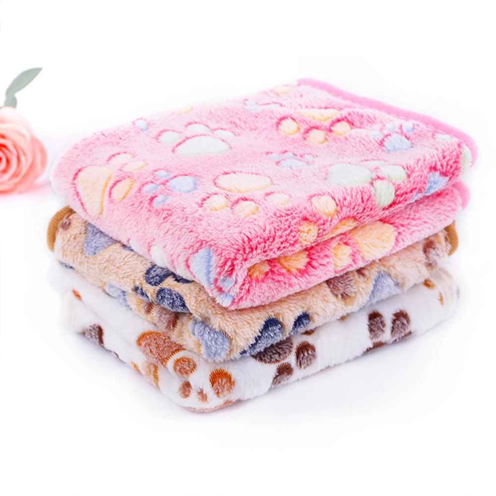 

Cute Kennel Pad Dog Blanket Autumn And Winter Warm Double-Sided Blanket Thick Coral Fleece Pet Blanket Dog Paw Print Cushion