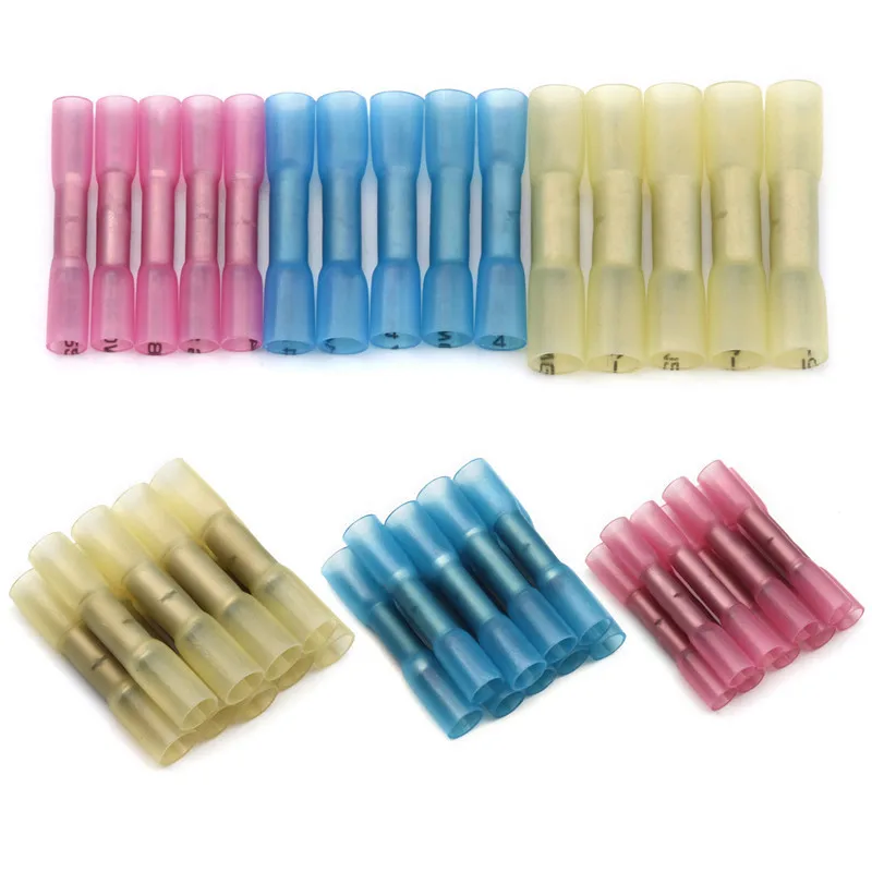 

10/20/25/50pcs Heat Shrink Terminal Insulated Butt Electrical Splice Wire Connectors Cable Crimp Terminal Connector Awg 22-10