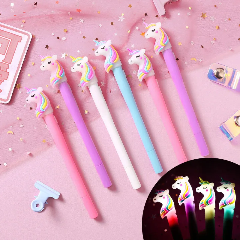 Kawaii Единорог ручки милые Светодиодные Гелевые Ручки Новинка обычные для детей