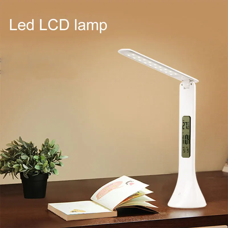

Dimmable 3 Level Touch LED office desk lamp Changing flexible lamp Book Light with Calendar Temperature Alarm Clock