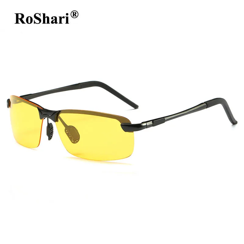 

RoShari Men Polarized sunglasses Aluminum magnesium sunglass night Driving Anti-Glare sun Glasses men Goggles gafas de sol A17