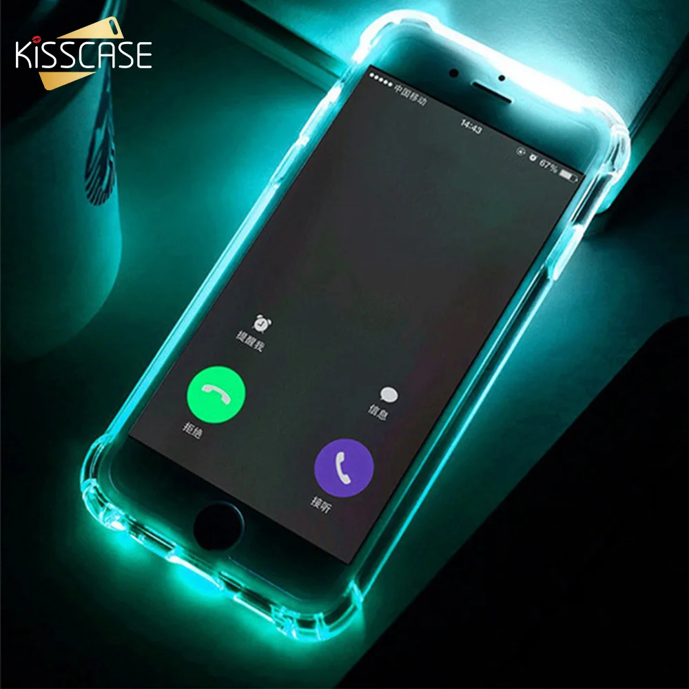 

KISSCASE Fashion LED Light Phone Case For iPhone 5 5S SE 6 6S 7 8 Plus X Luxury Flash Phone Shell Cool Fundas Capa Cover Cases