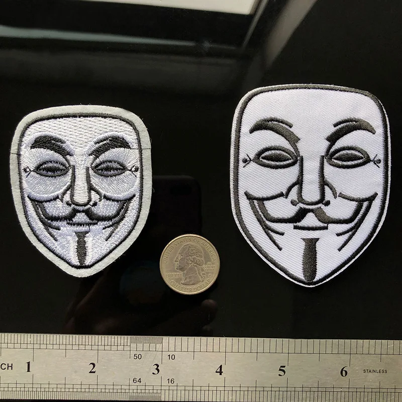 

PGY V Vendetta Team Film Mask Cloth Patches Evil Strange People Face Appliques Iron On Embroidery Clothing Diy Accessories