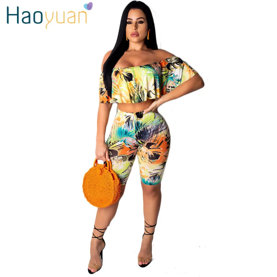 HAOYUAN التعادل صبغ مثير 2 قطعة مجموعة ملابس الصيف للنساء كشكش المحاصيل أعلى و السائق السراويل مطابقة مجموعات زائد حجم نادي تتسابق HAOYUAN التعادل صبغ مثير 2 قطعة مجموعة ملابس الصيف للنساء كشكش المحاصيل أعلى و السائق السراويل مطابقة مجموعات زائد حجم نادي تتسابق