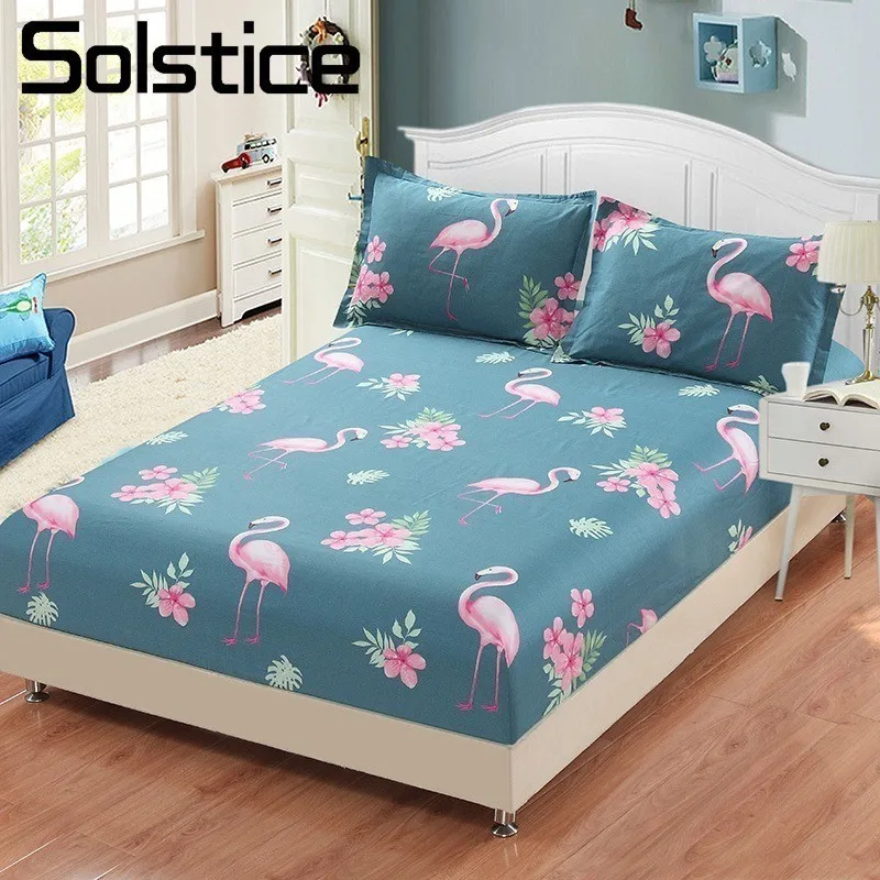 

Solstice Flamingo Blue Cotton Fitted Sheet Bedding Mattress Protector Bed Cover Twin Bed Mattress Topper Linen Bedspread 28CM
