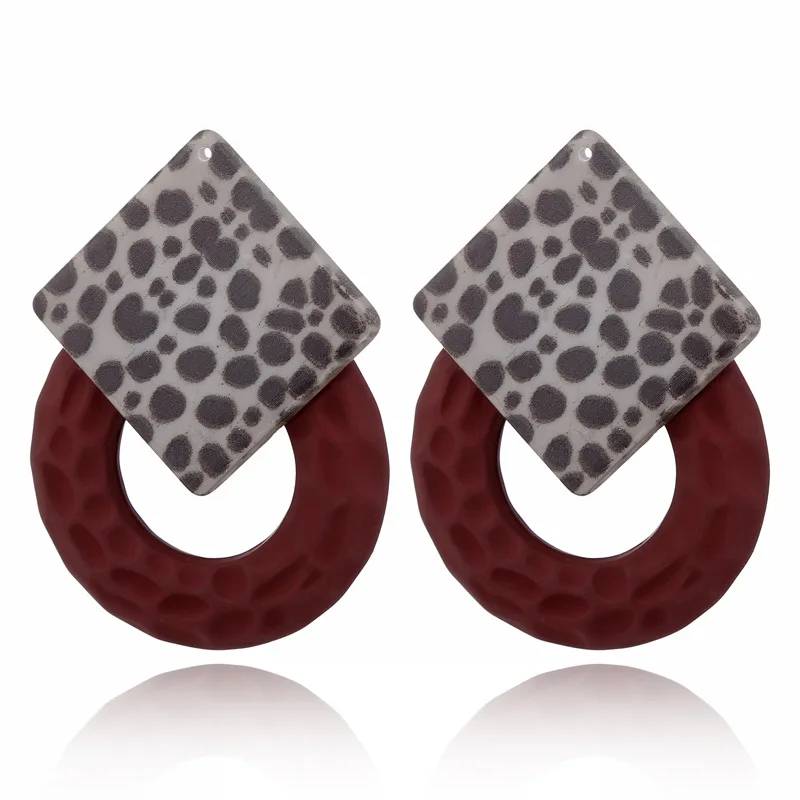 Factory direct sales brand exaggerated Earrings geometric splicing collision color leopard pattern Bohemian ear jewelry | Украшения и