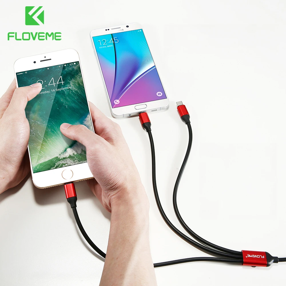FLOVEME 3 في 1 شحن كابلات منتجات APPLE المصغّر usb نوع-C الهاتف المحمول كابل شحن s لالروبوت فون المصغّر usb نوع C تهمة