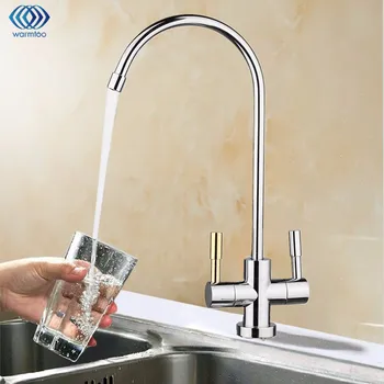 

1/4'' Chrome Drinking RO Water Filter Faucet Stainless Steel Finish Reverse Osmosis Sink Kitchen Double Holes Water Intake