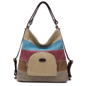 

Large-Capacity Travel Lady Messenger Bag Solid Color Portable Handbag Multi-Function Shoulder Bag Canvas Retro Bag, Stitching