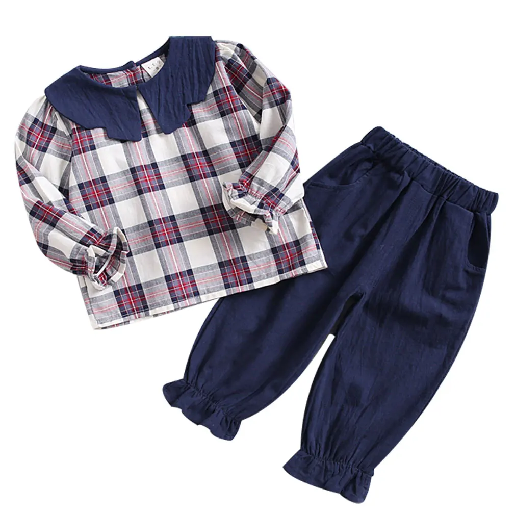 

Infant Baby Girls Clothes Set Red Plaid Pattern Tops And Pants Children Kids Soft Clothing Sets Kids 2pcs Outfit