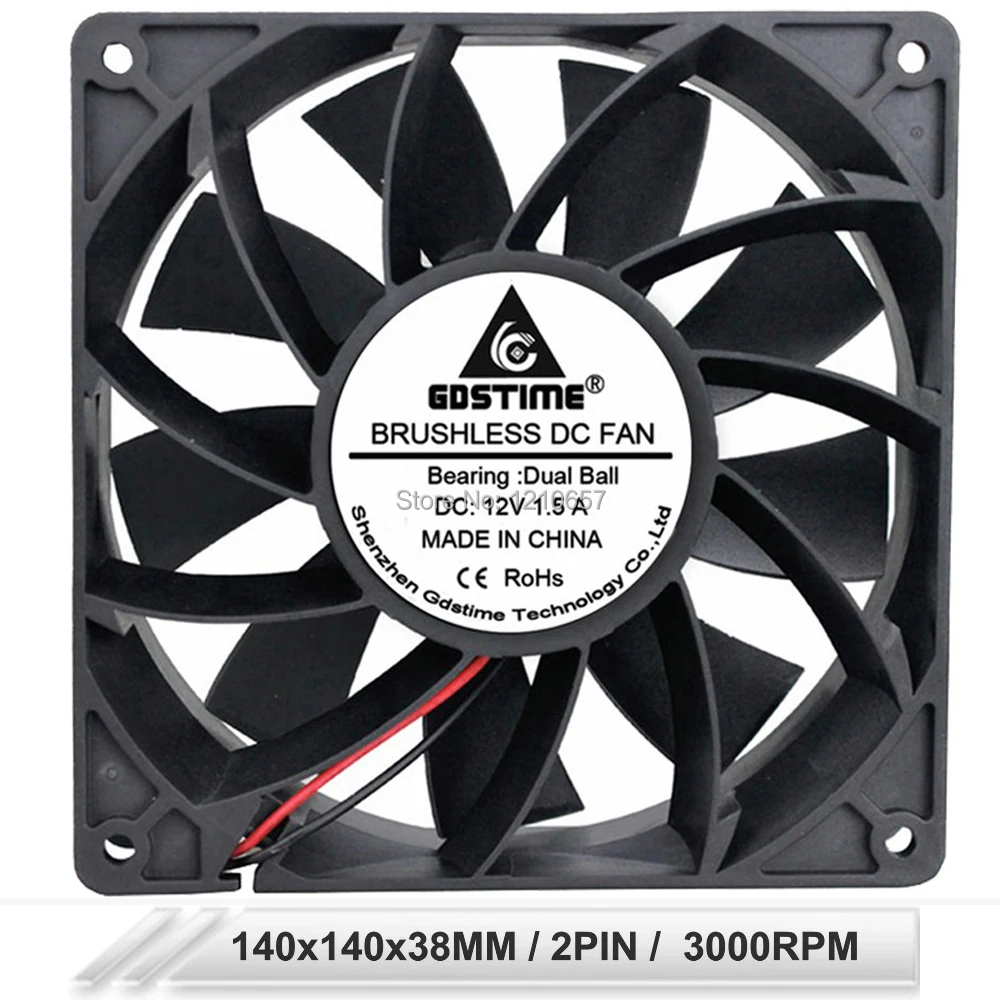 Gdstime 14038 140 мм 12 В постоянного тока 2Pin 14 см 140x140x38 двухшариковый подшипник