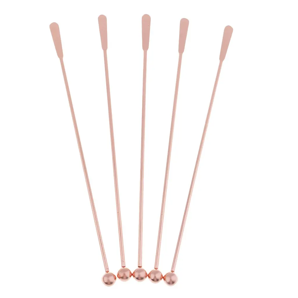 

Hot Sale 5Pcs Stainless Steel Stirrer Beverage Stirrers Stir Cocktail Swizzle Stick-Rose Gold-Straight Bar,19Cm