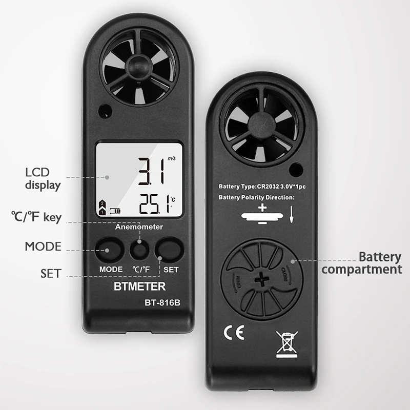 BTMETER BT 816B Анемометр Скорость ветра ручной цифровой измеритель скорости