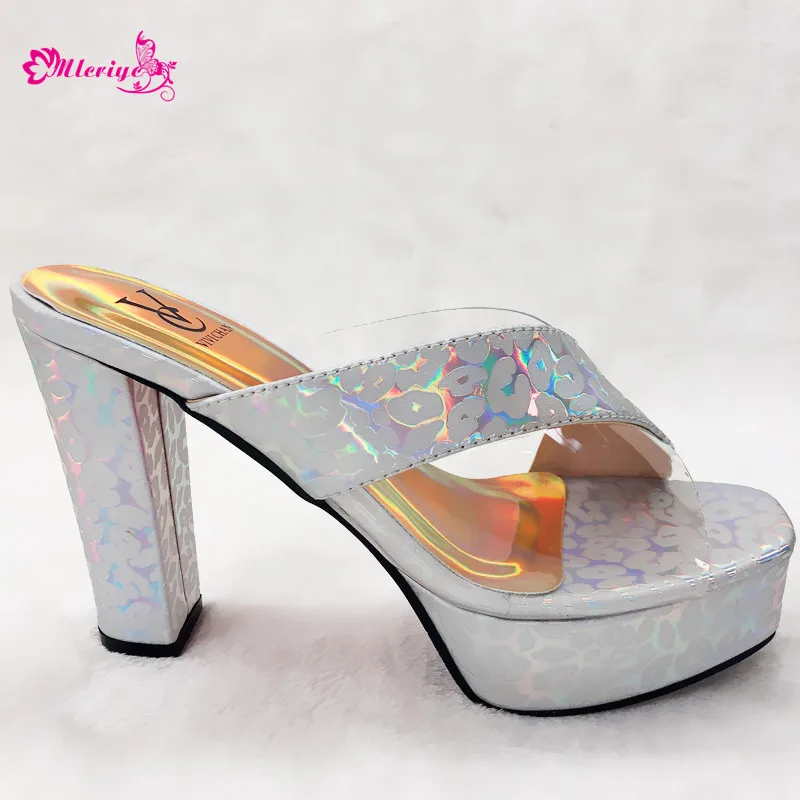 

Sliver Color Ladies Sexy Low Heels Women Pumps Slip on Women Summer Slipper Shoes Decorated with Rhinestone Ladies Party Shoes