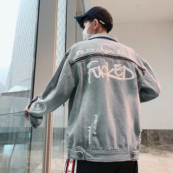 

2019 Spring And Summer New Chinese Style Quality Comfortable Cotton Tide Male Harajuku Loose Casual Hole Denim Clothing