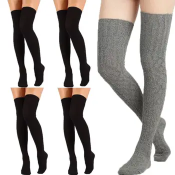 

2019 New Fashion Ladies Women Stocking Cable Knit Extra Long Boot Over Knee Thigh High Warm Solid Gray Black