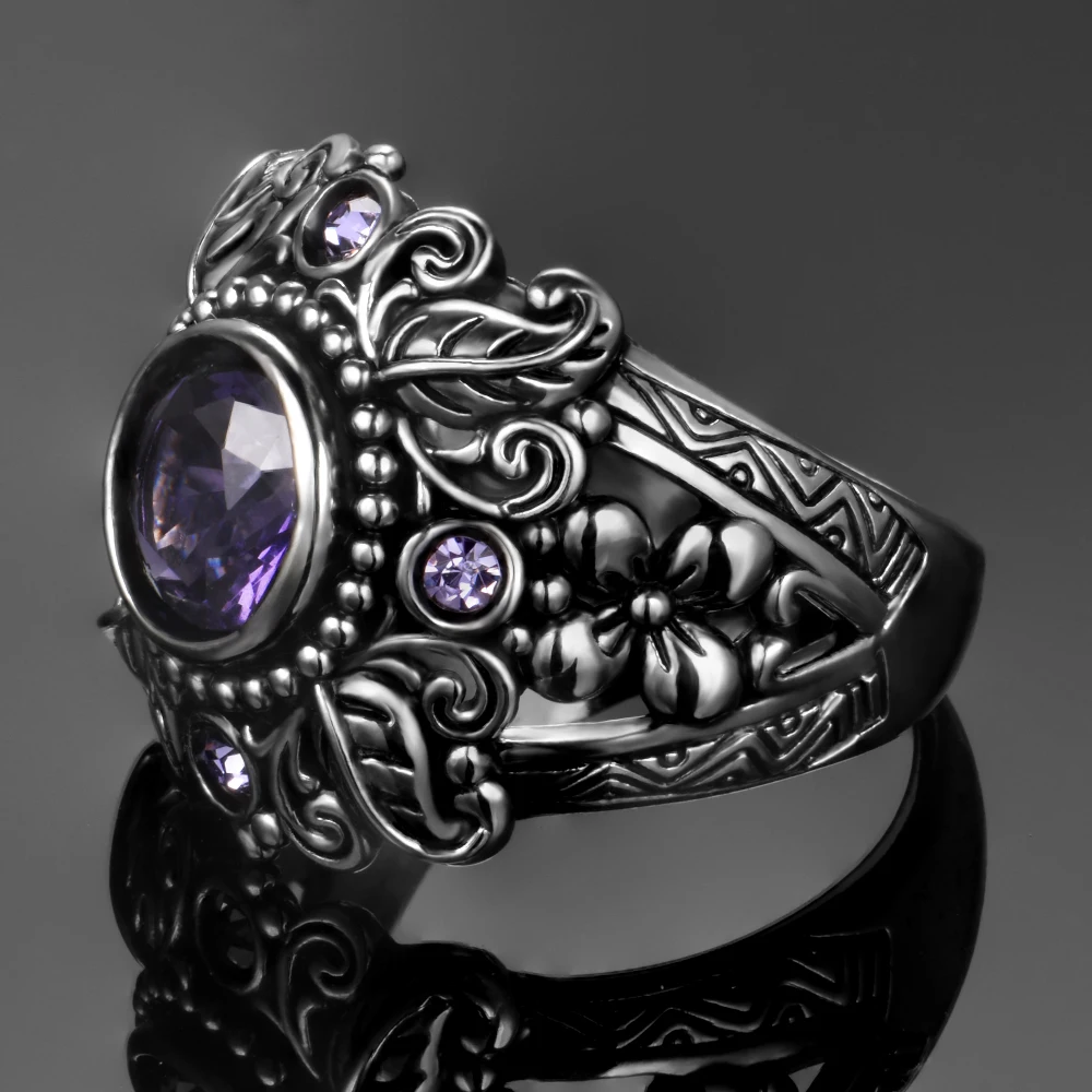 Винтажные Ювелирные изделия, 3ct аметист, 925 пробы, серебряное кольцо, круглая огранка Фиолетовый натуральный камень, женские свадебные кольца Anel Aneis с драгоценным камнем