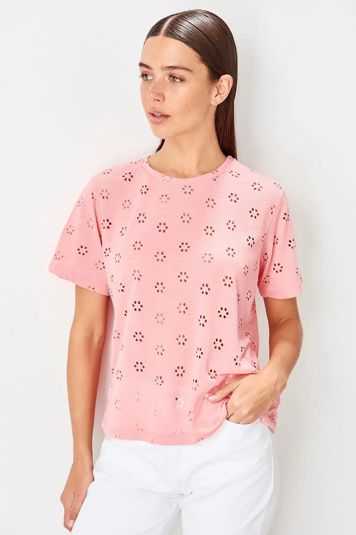 Trendyol Pink Hollow Knitted Blouse TWOSS19OS0124