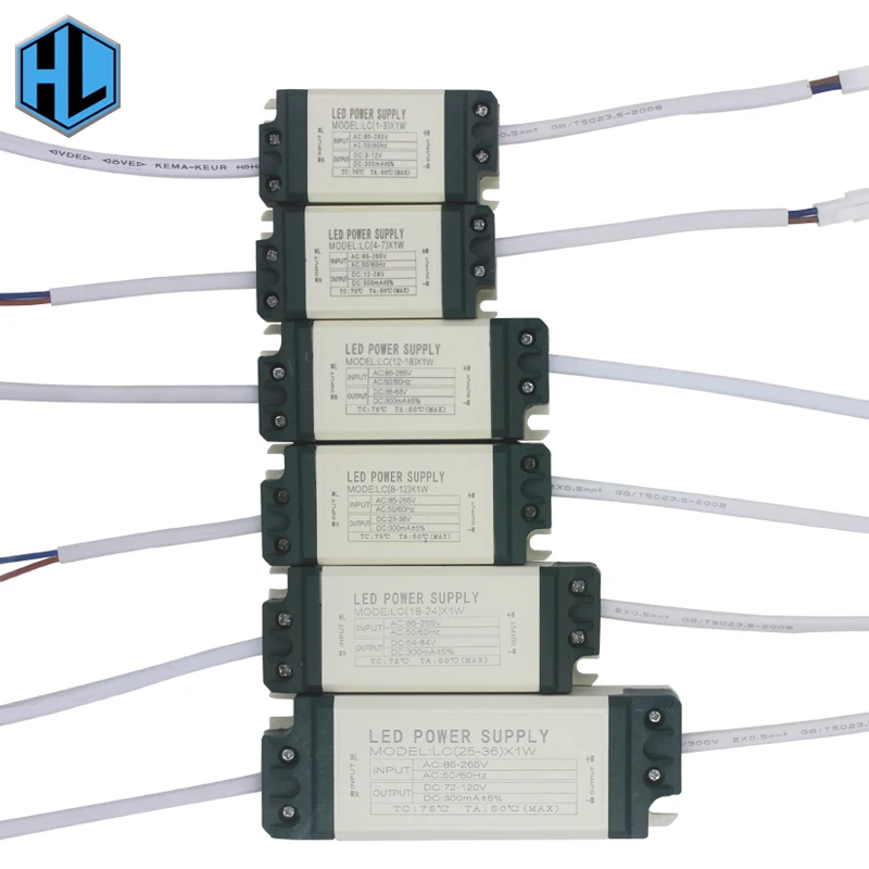 

1pce 1-36W Plastic Shell LED Light Driver AC 85-265V DC 3-120V Transformer Constant current 300mA Power Supply Adapter for Lamp