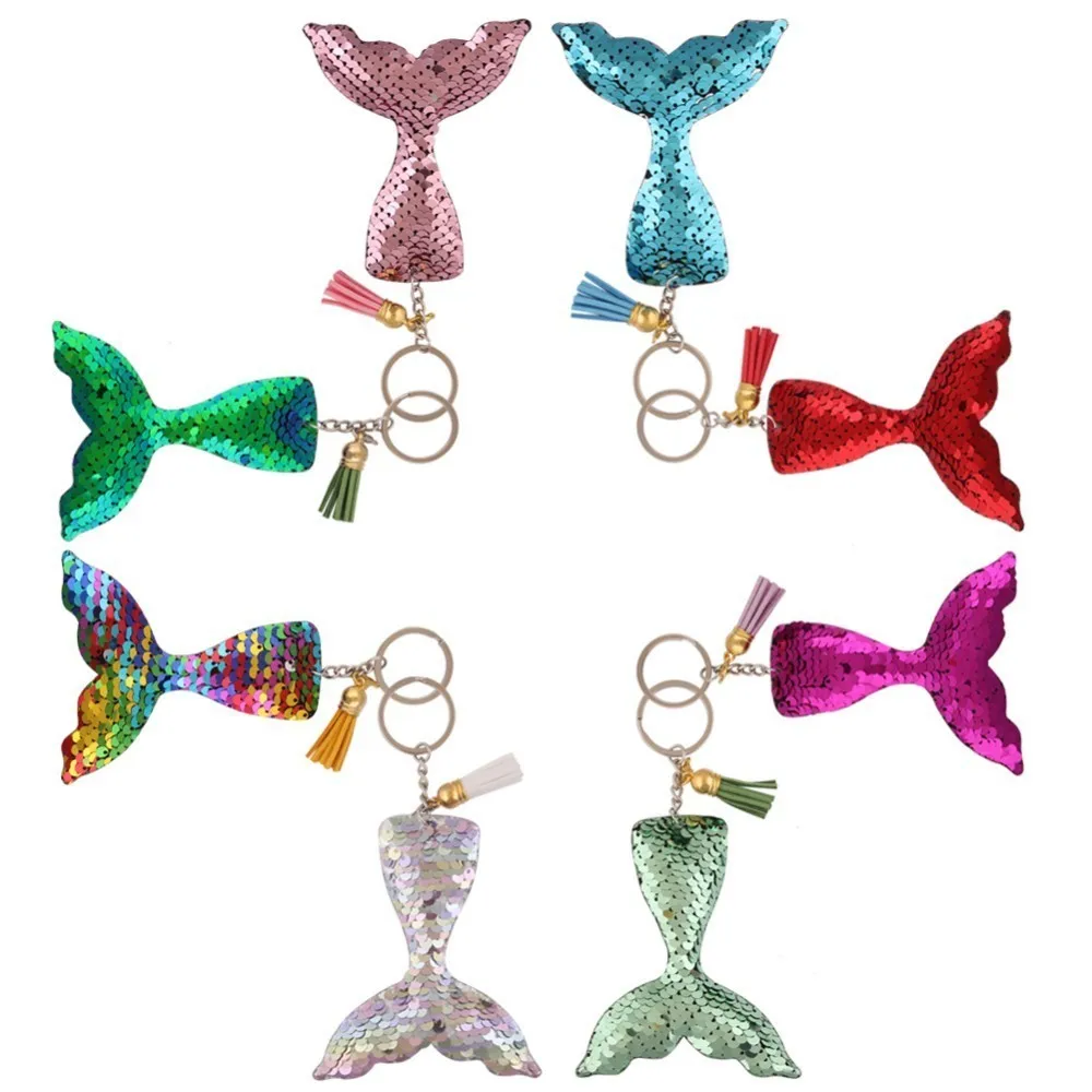 

1pc Sequins Mermaid Keychain for Kids Plush Scale Tail Keychain Butterfly Key Ring for Backpacks Jewelry Charm Keychains