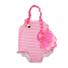 Милый детский купальник с 3D фламинго,, милый цельный полосатый бикини с завязками на шее купальный костюм Пляжная одежда