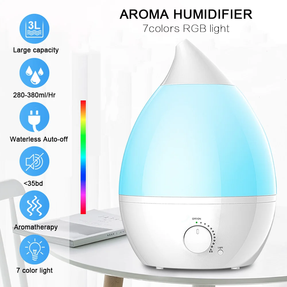 

3.4L 25W Mist Humidifier Essential Oil Diffuser Ultrasonic Air Purifier 7 Color Change LED Light Home Air Conditioning Appliance