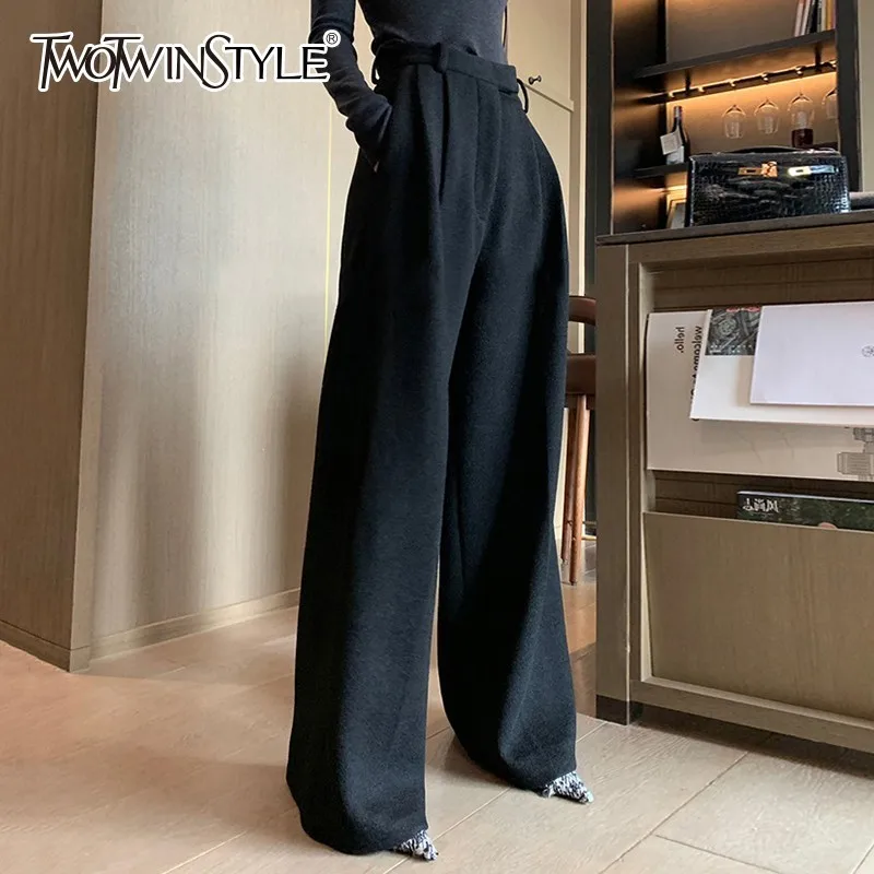 TWOTWINSTYLE черный широкие брюки женские Высокая талия плюс толстые длинные