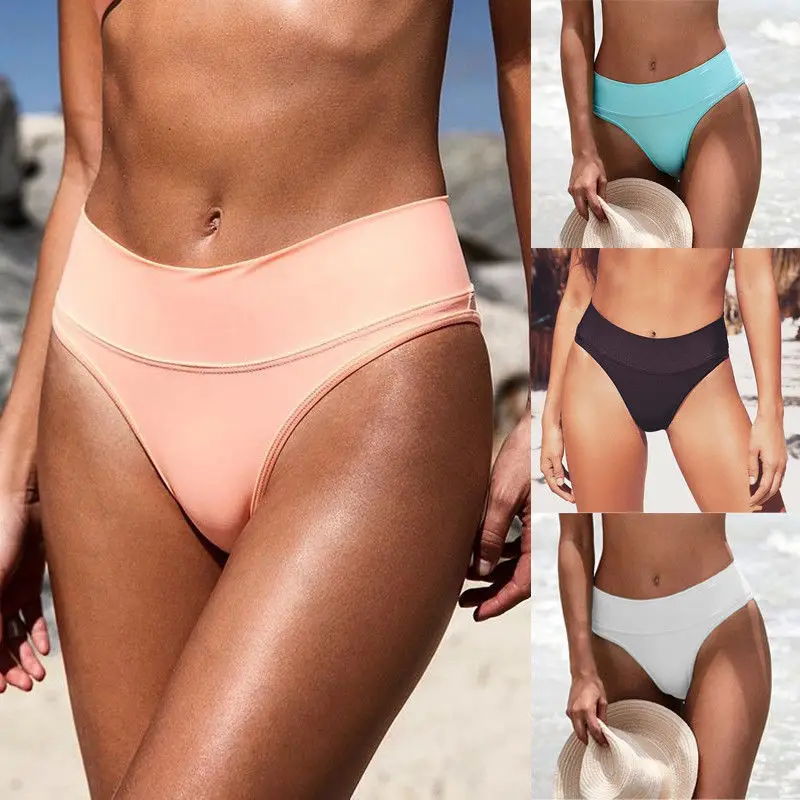 High Waist 5 Color Womens Sexy Bikini Thong Bottom Brazilian V Cheeky Ruched Swimwear Summer Holiday Soft Hot Solid 1Pcs Beach