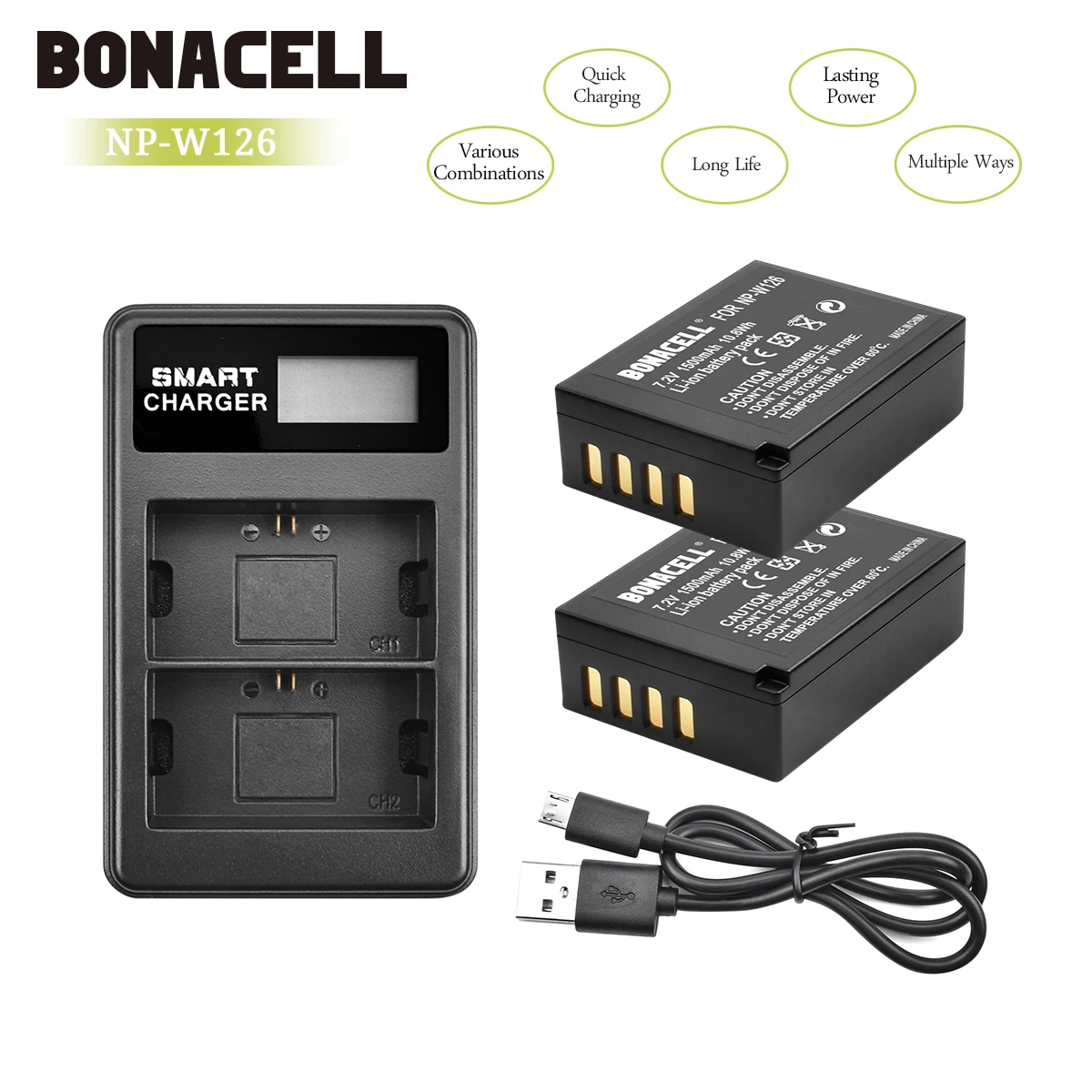 Bonacell 1400mAh NP-W126 NP W126 NPW126 Replacement Battery+LCD Dual Charger for Fujifilm FinePix HS30EXR HS33EXR HS50EXR L10 |
