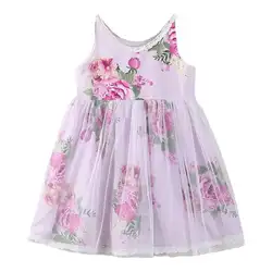 Летнее платье принцессы трапециевидной формы для маленьких девочек, платье без рукавов с цветочным принтом и круглым вырезом