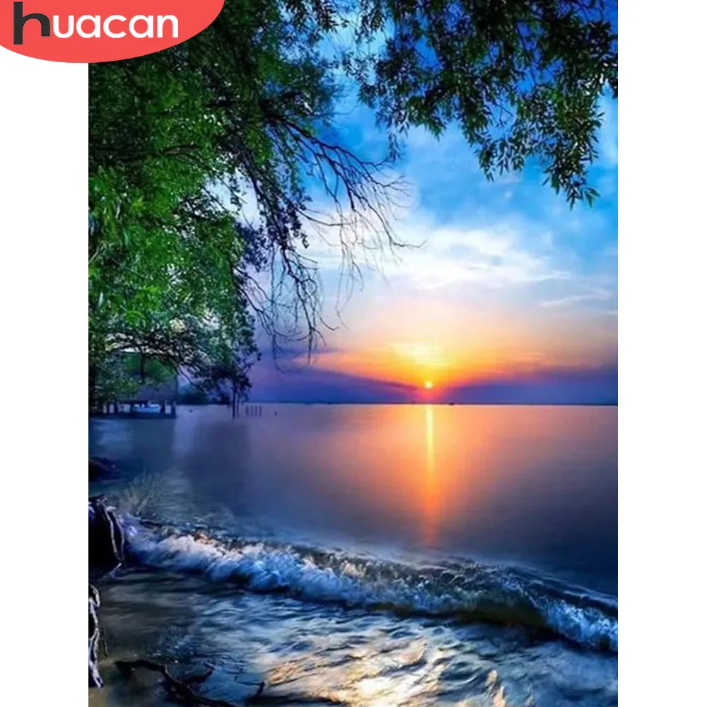 

HUACAN 5D DIY Diamond Painting Embroidery Seaside Sunrise Diamond Mosaic Cross Stitch Rhinestones Full Square Scenic Decor Home