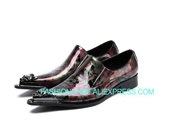 

2019 Metal toe Pointed Patent leather Slip on Wedding Party Dress Shoes Big Size euro 46