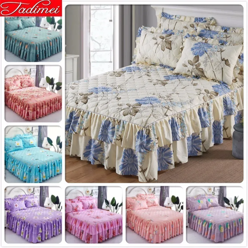 Thick Quilted Bed Skirt Double Lance Creative Girl Kid Adult Soft Cotton Sheet Cover Linen