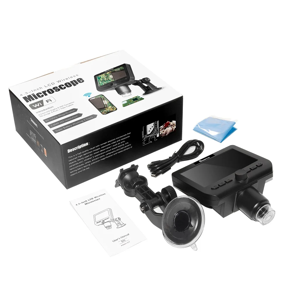MUSTOOL G610 2MP 1000X 4,3-дюймовый ЖК-беспроводной микроскоп Поддержка IOS Android Встроенный перезаряжаемый аккумулятор 8 регулируемых светодиодов