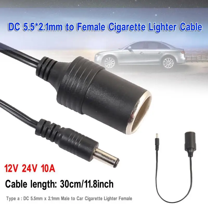 

40cm DC 5.5x2.1mm Male Female to Car Cigarette Lighter Female Socket Power Supply Plug Cable Cord Charger Adapter Wire