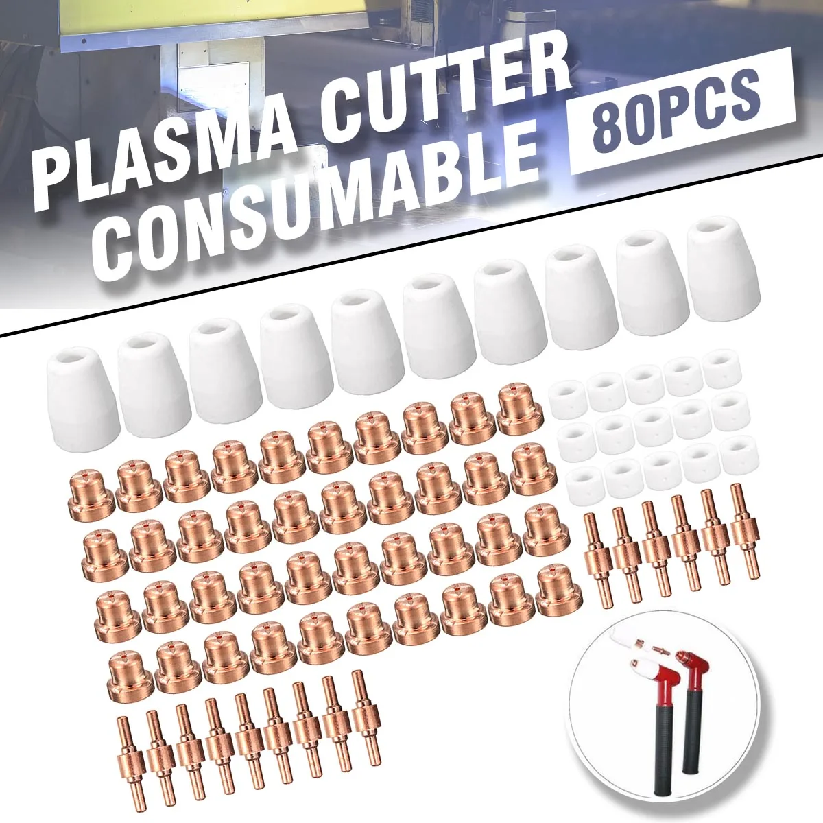 80Pcs PT-31 LG-40 Air Plasma Cutter Cutting Nozzles Electrode Tip Torch Consumable Kits 40A Fit For CUT-40 CUT50