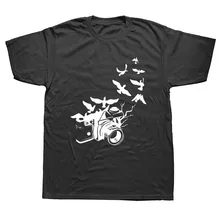 Diseño artístico Fly cámara fotográfica divertida camiseta hombres verano manga corta Streetwear camiseta algodón camisetas negro