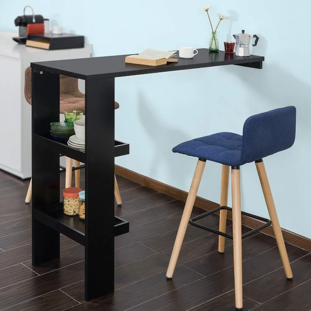 SoBuy FWT55 , Wall Mounted Kitchen Breakfast Bar Table Dining Table Coffee Bar with 2 Storage Shelves (Stool Not Included)