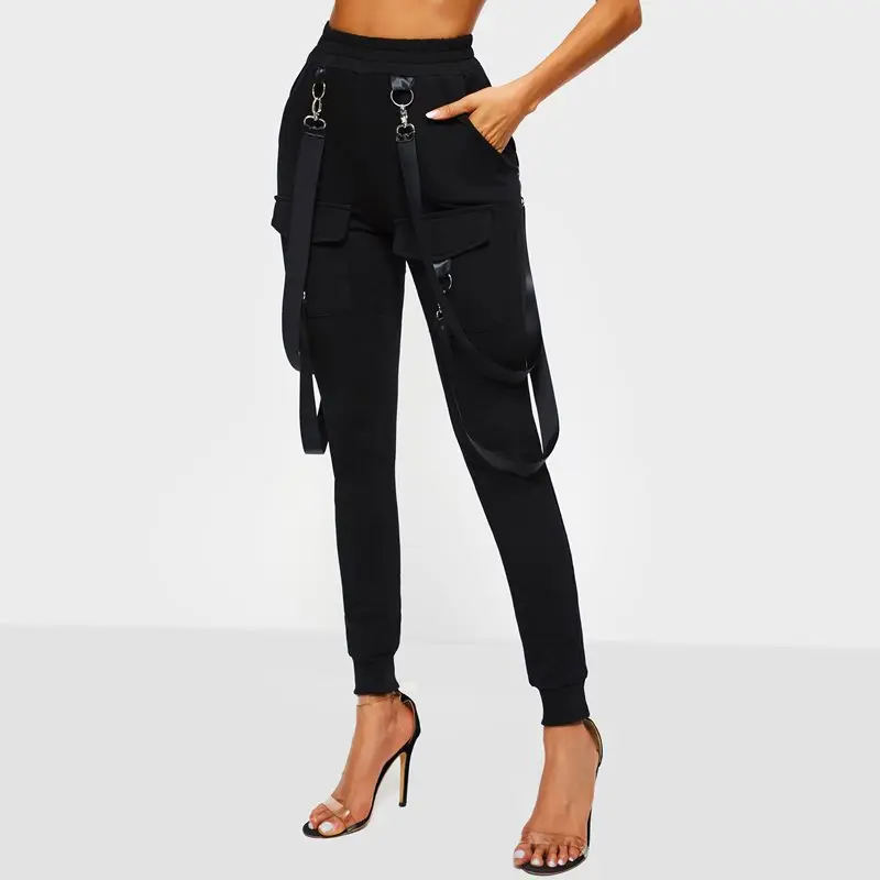 

Rosetic Women Casual Pants Black Gothic Cool Punk Style Office Lady Slim High Waist Plain Hip Hop Rock Sexy Female Harem Pants