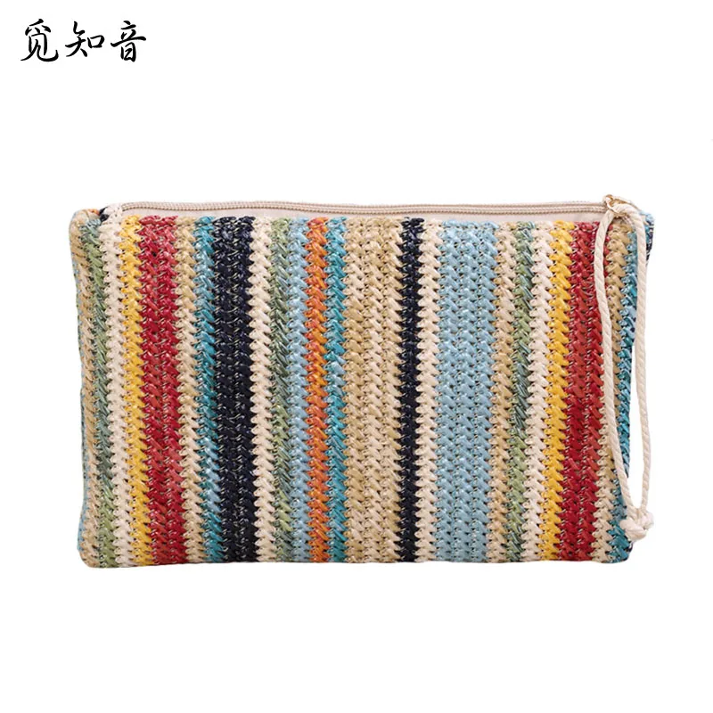 

Women Daily Clutch Bag Female Ins Popular Stripe Lady Mini Knitted Casual Handbag Holiday Hot Summer Beach Straw Bags Ss3156