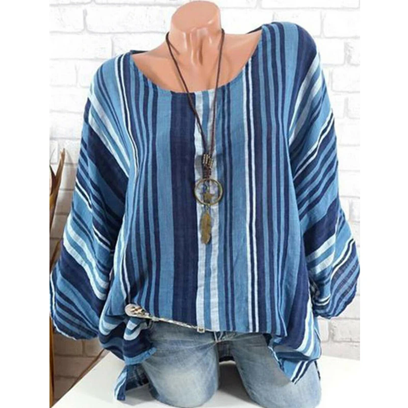 Женская блузка в полоску Boho с длинным рукавом мягкая Свободная для отдыха на