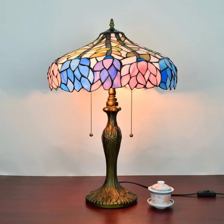 

16 Inch Flesh Country Flowers Tiffany Table Lamp Country Style Stained Glass Lamp For Bedroom Bedside Lamp E27 110-240v