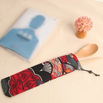 

1pc New Japan Harajuku Canvas Storage Organizer Container Travel Cutlery Bag Knife Fork Drawstring Bag Portable Gift