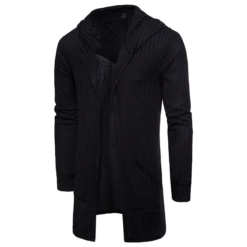 

2018 New Style Fashion Hot Men Solid Long Trench Jumper Outwear Cardigan Spring Autumn With Hat Pocket