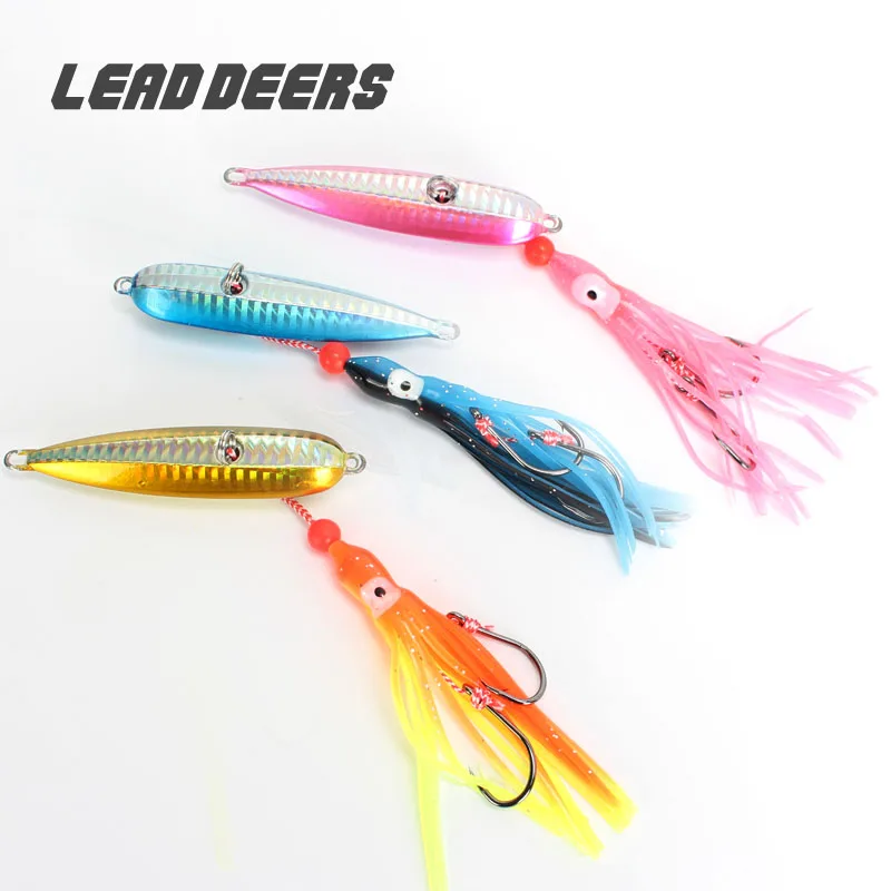 

Leaddeers Metal Jigging Lures Rubber Jig Slider Snapper Sea Bream Jig Head Ocean Boat Fishing Lures Sea 4pcs 100g 120g 150g 200g